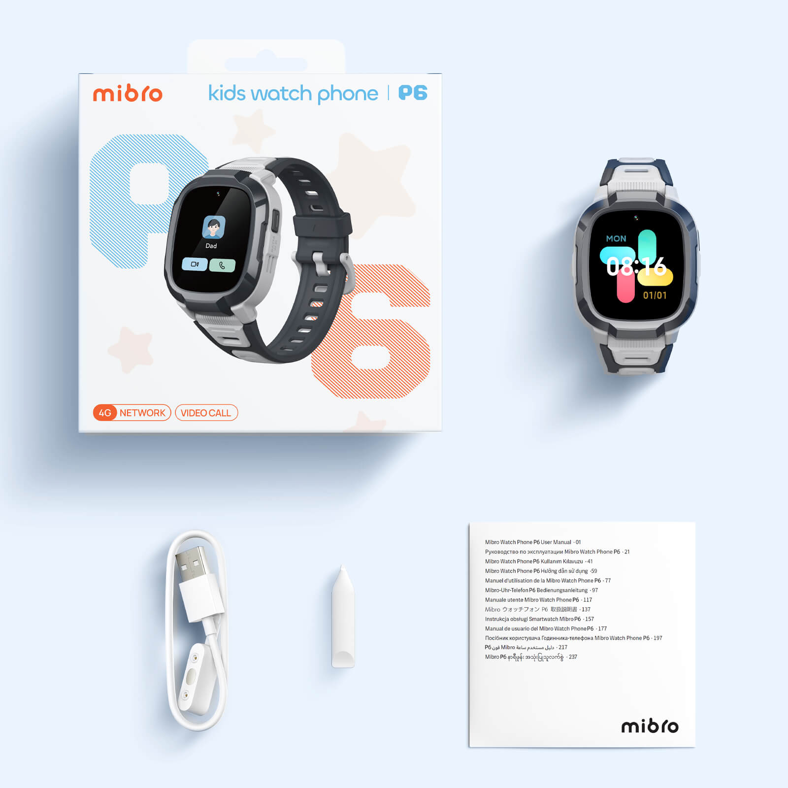 Mibro Kids P6 smartwatch with video calls, waterproof design, fitness modes, and long battery life.