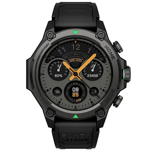 Smartwatch Black Shark GS3 in green, featuring GPS, heart rate monitoring, AMOLED display, Bluetooth 5.3, and a rugged design.