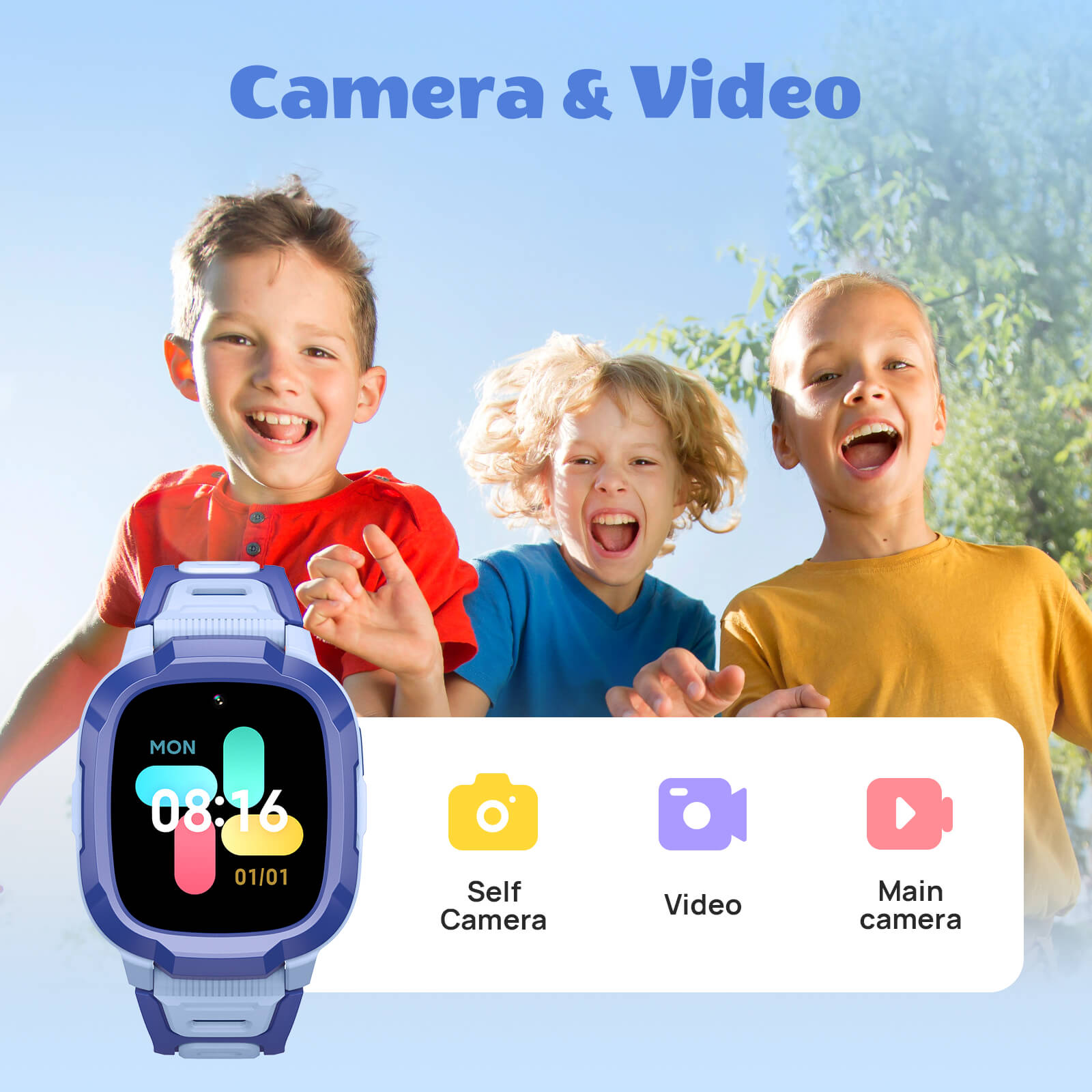 Mibro Kids P6 smartwatch with video call feature and waterproof design.