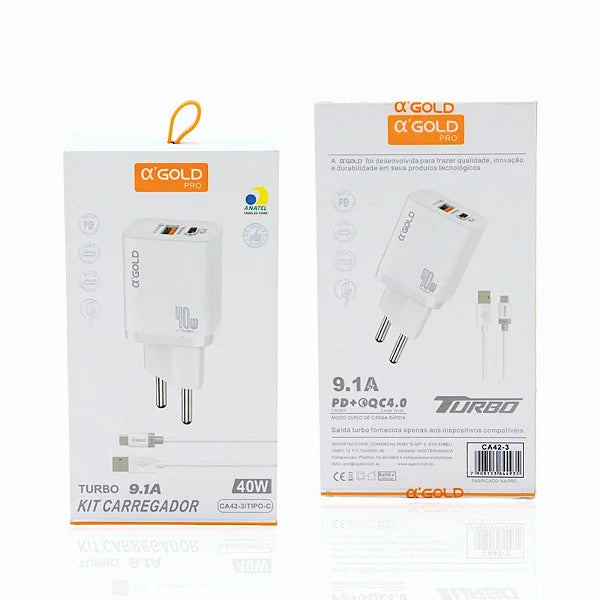 Turbo 40W charger kit A'Gold Pro, Type C, fast charging, white.