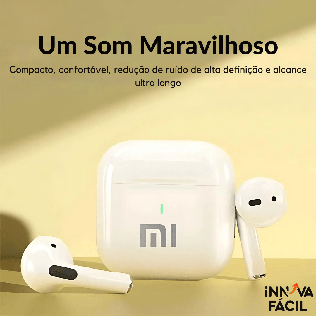 Fone de ouvido wireless EchoBuds com cancelamento de ruído em estojo de carregamento branco, Innova Fácil.