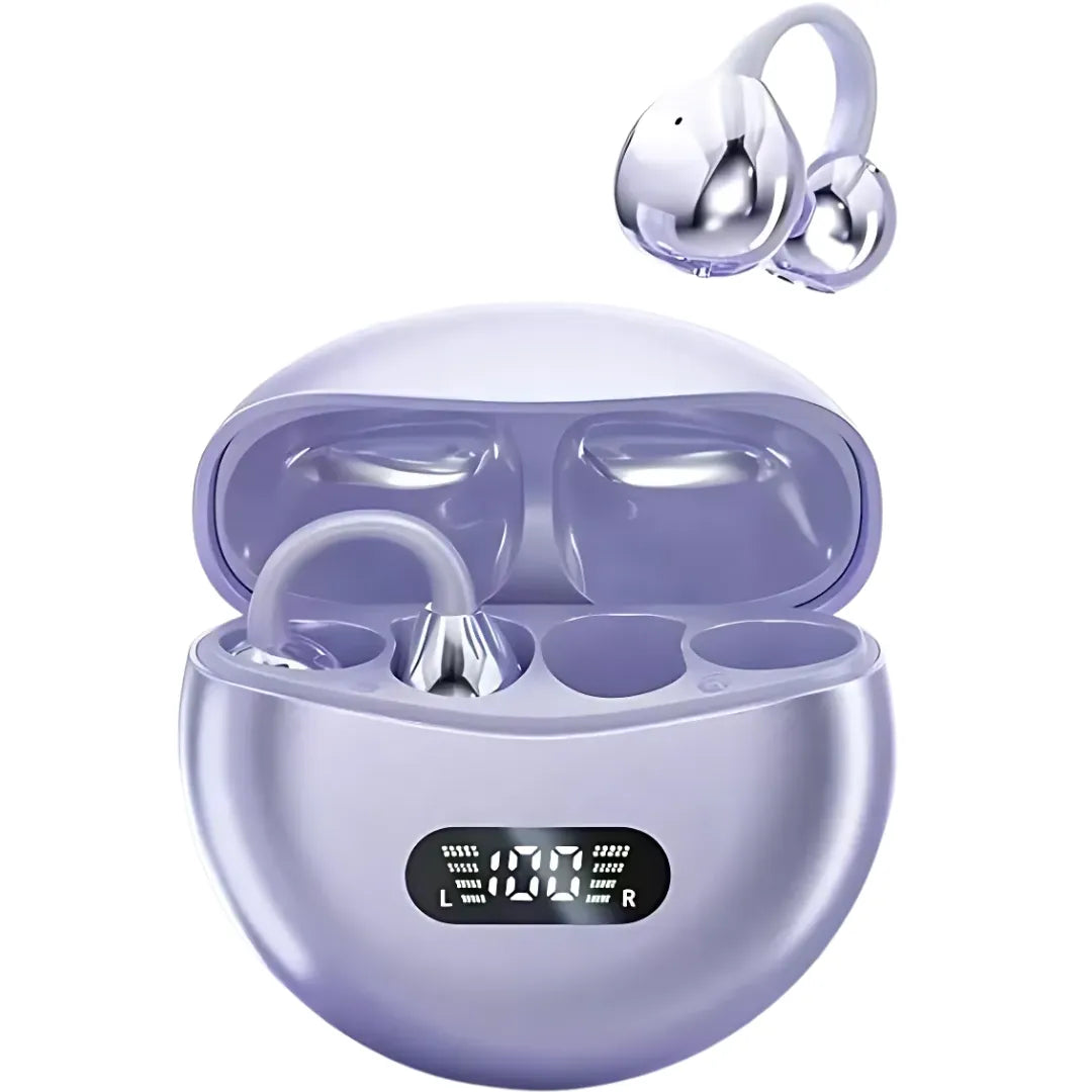 Bluetooth FreeClips open ear headphones in sleek design and modern charging case.