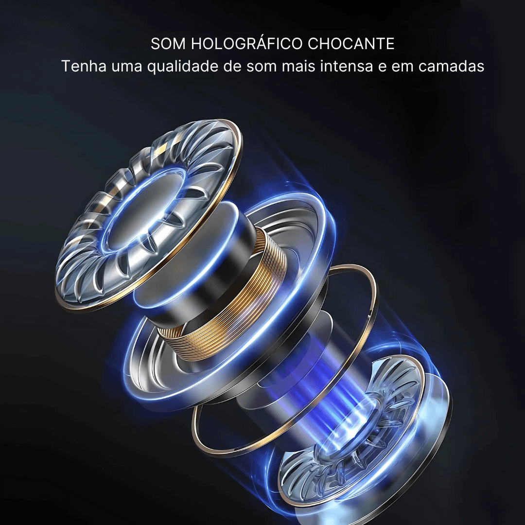 Fone de Ouvido Wireless EchoBuds com som holográfico intenso e cancelamento de ruído.